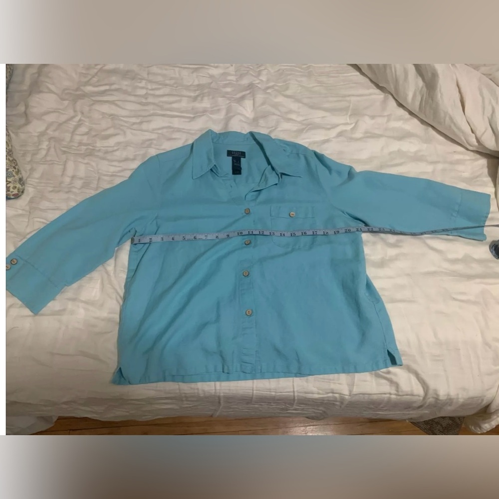 Crazy Horse Liz Claiborne Shirt Blouse Turquoise Large Button Up
